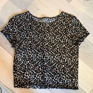 American Eagle Cheetah Ruffled Crop Shirt